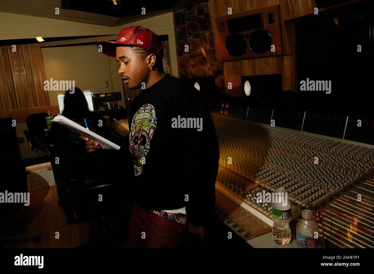 Rapper Dijon Shariff Thames aka Mann at a Recording Studio in Los Angeles, California. Stock Photo