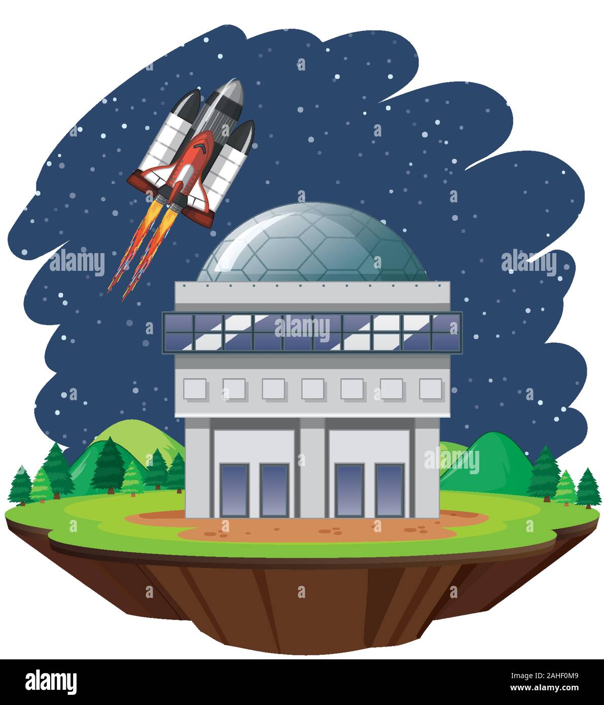 Scene with spaceship flying in the sky illustration Stock Vector Image ...