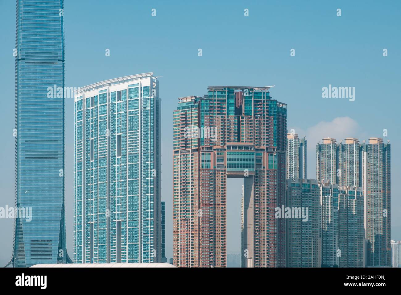 Modern skyscraper buildings, West Kowloon, HongKong - Stock Photo
