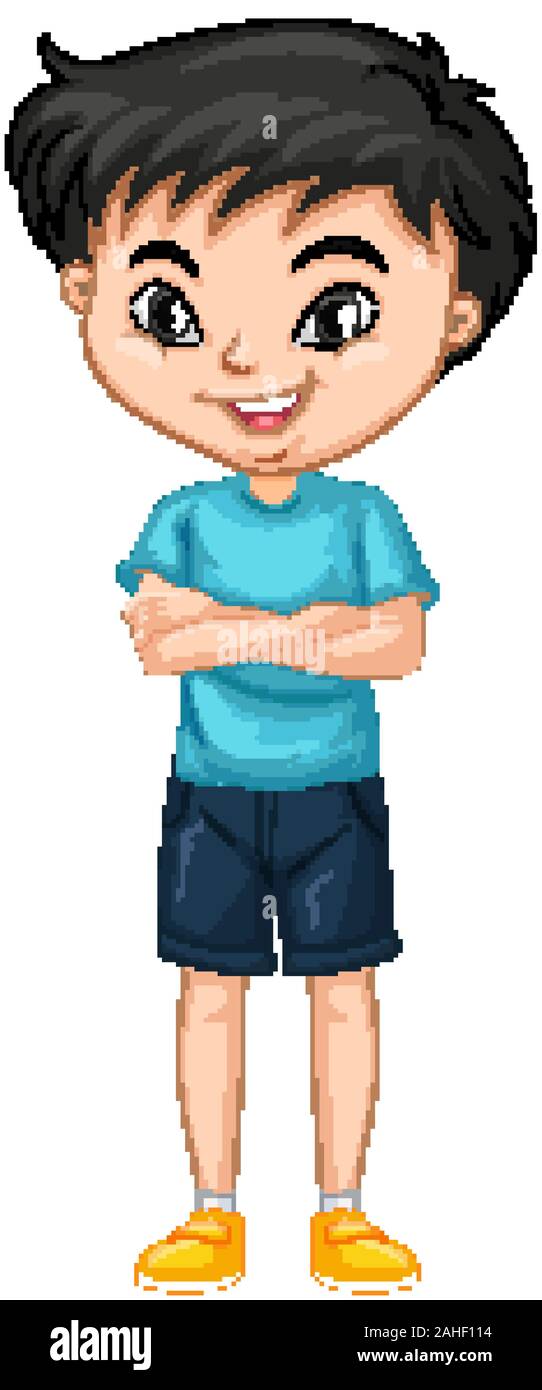 Boy in blue shirt on isolated background illustration Stock Vector ...