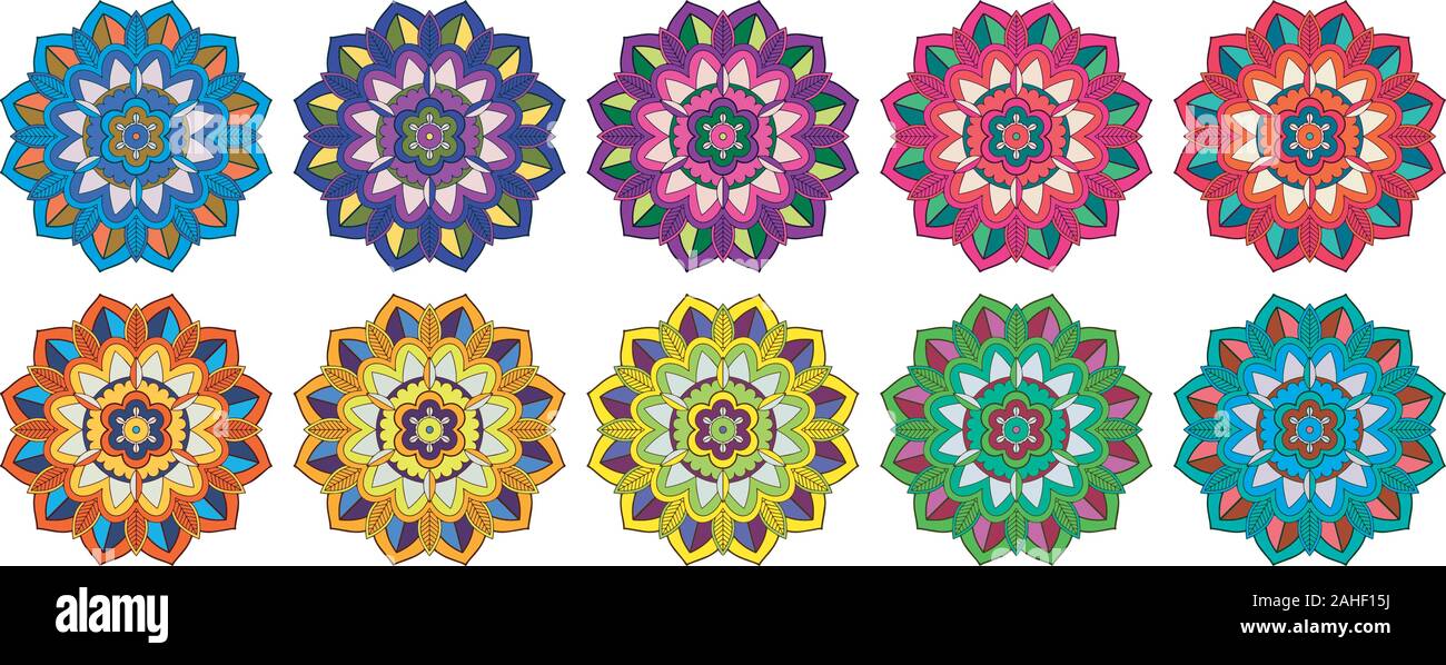 Mandala patterns in many colors illustration Stock Vector Image & Art ...