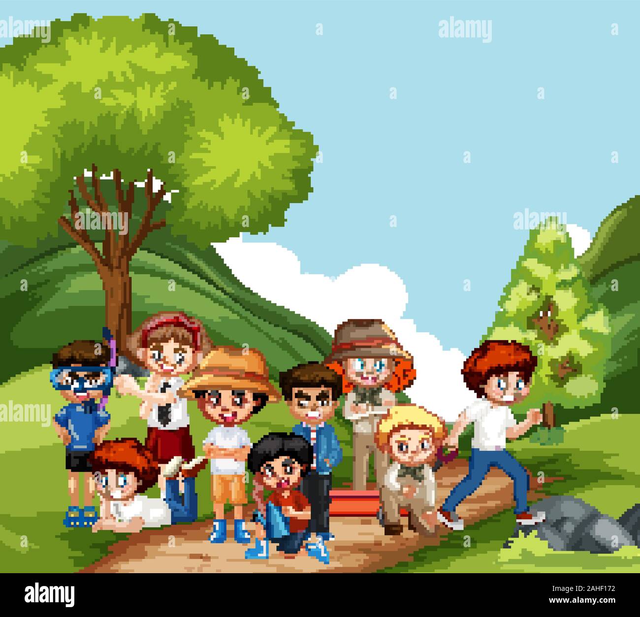 Scene with many children in the park illustration Stock Vector Image ...
