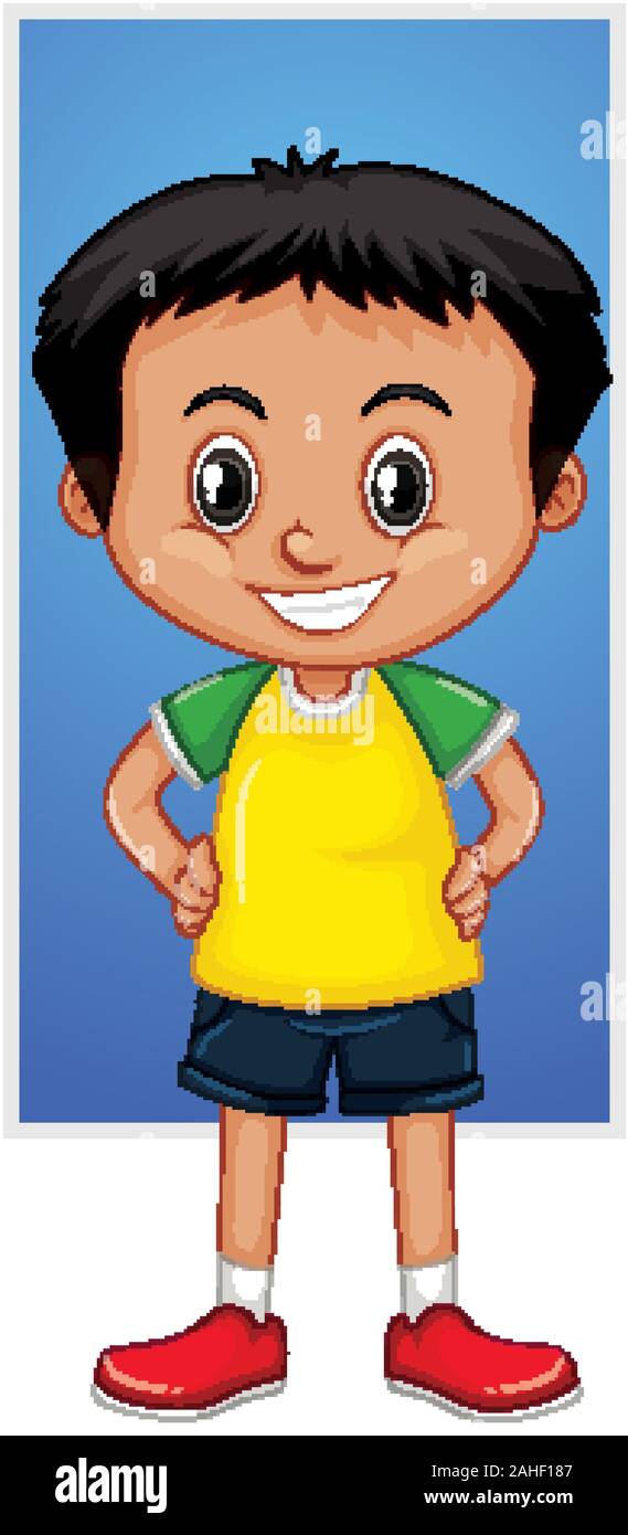 Happy boy in yellow shirt illustration Stock Vector Image & Art - Alamy