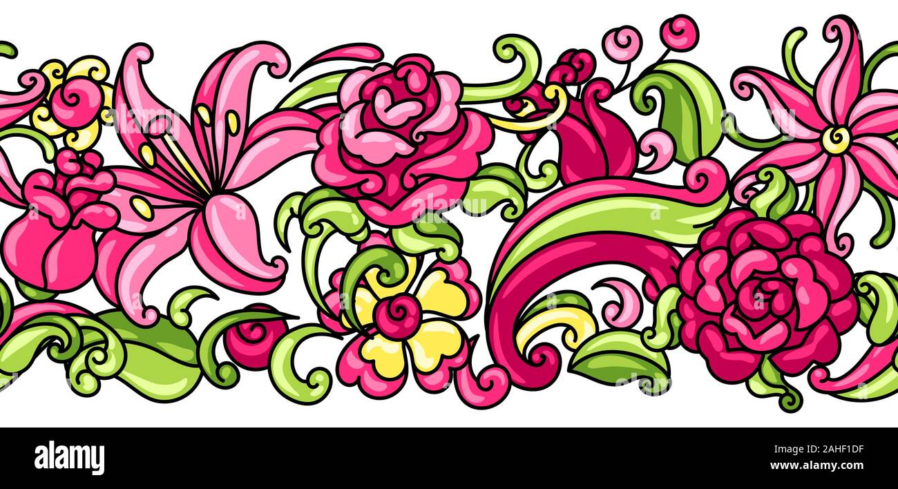 Seamless pattern with roses and lilies. Stock Vector