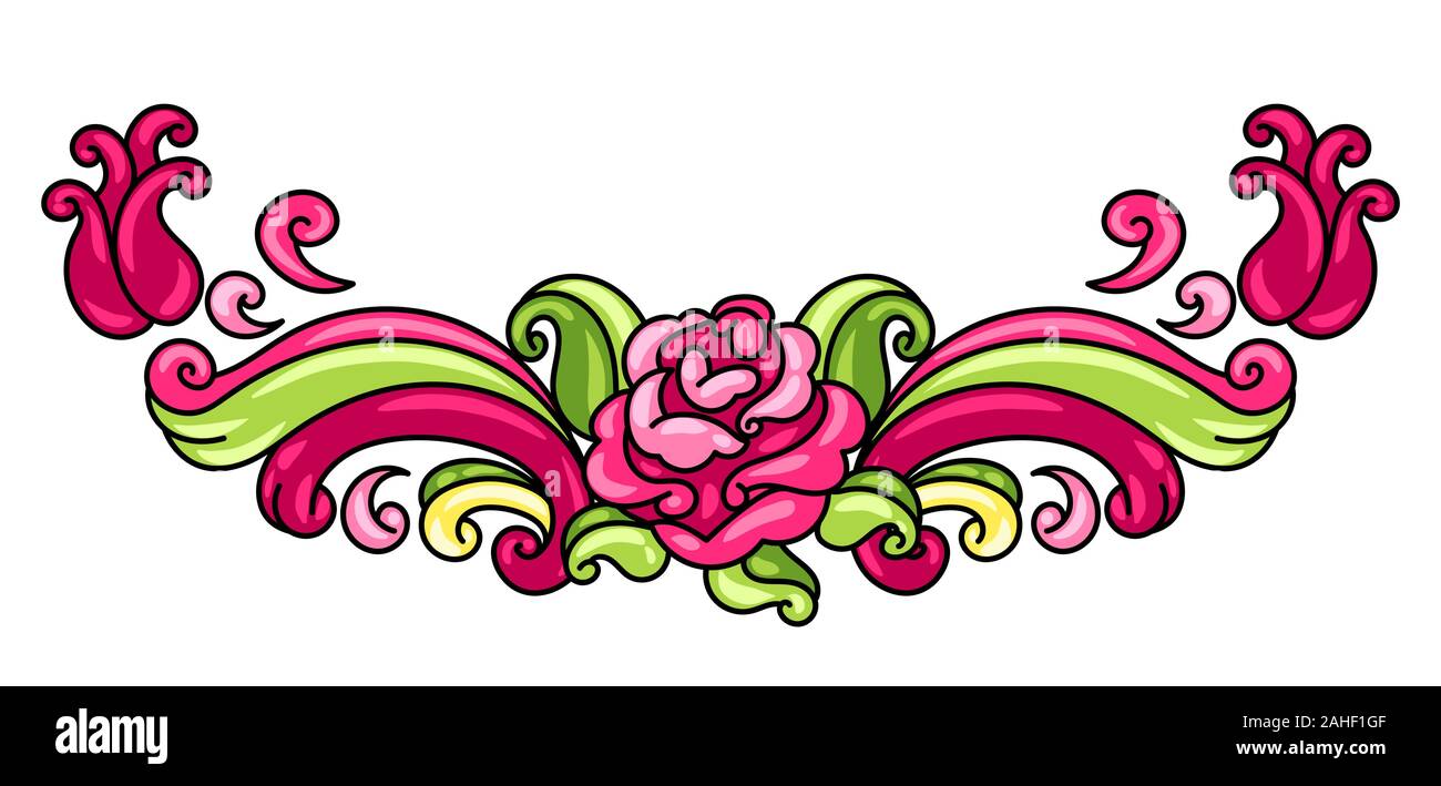 Decorative element with roses and lilies. Stock Vector