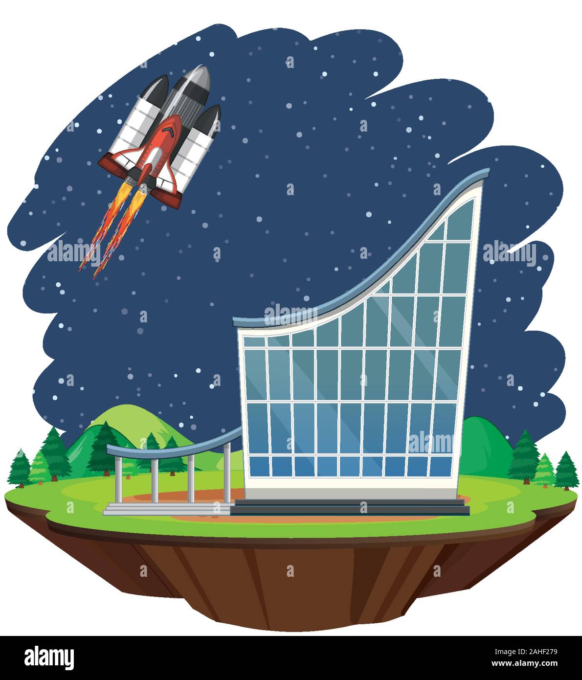 Scene with spaceship flying in the sky illustration Stock Vector Image ...
