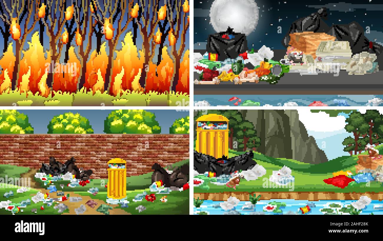 Polluted Scenes Set of polluted scenes illustration Stock Vector Image & Art - Alamy