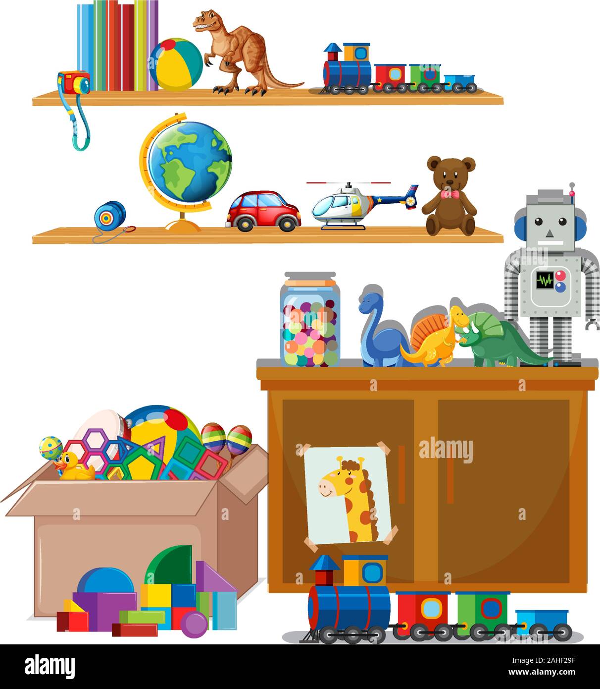 Scene with many toys on the shelves illustration Stock Vector Image ...