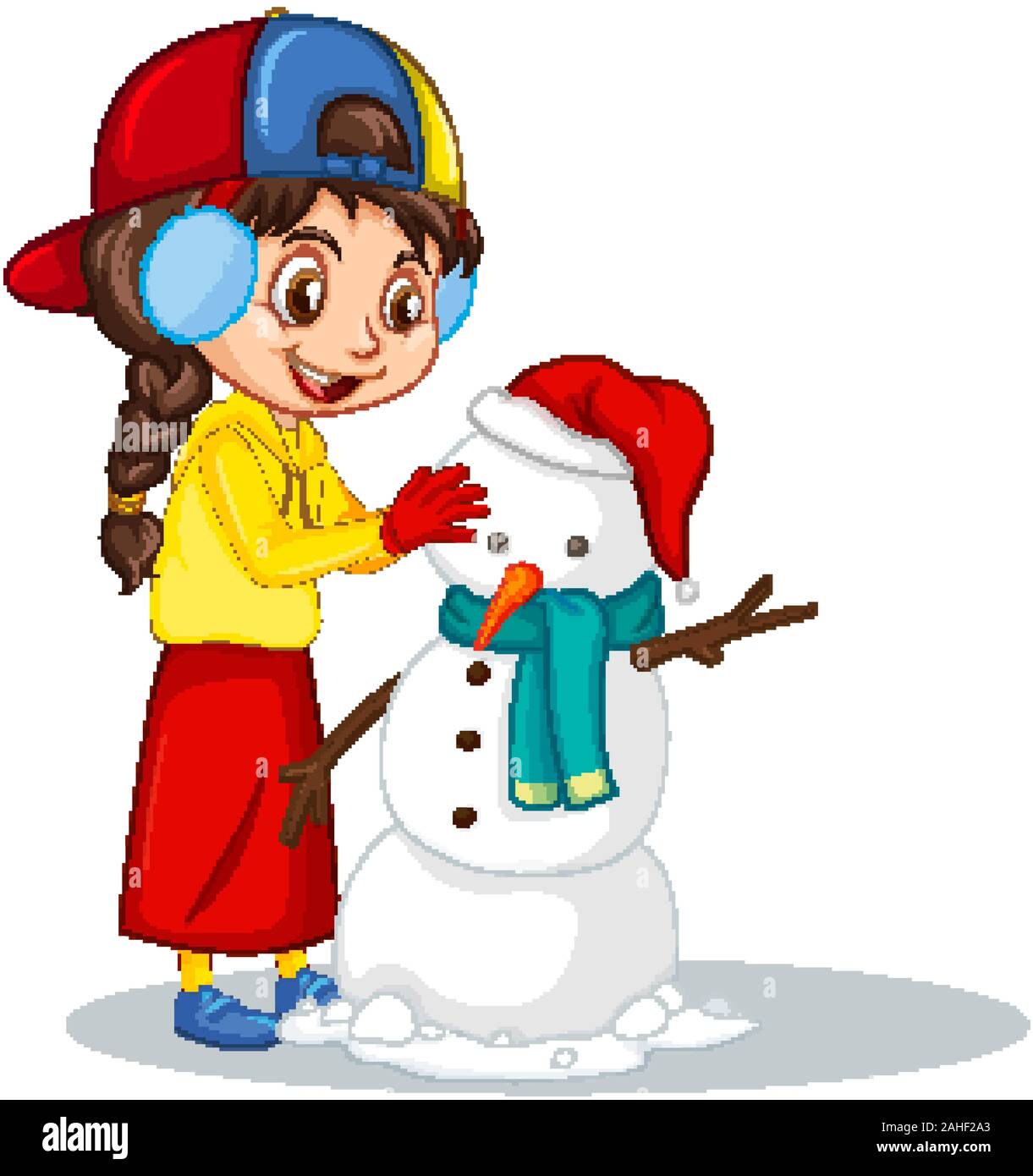 Girl making snowman on isolated background illustration Stock Vector ...