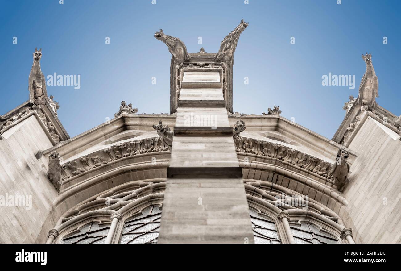 Gargoyles on the roof of the Sainte-Chapel in Paris. France Stock Photo