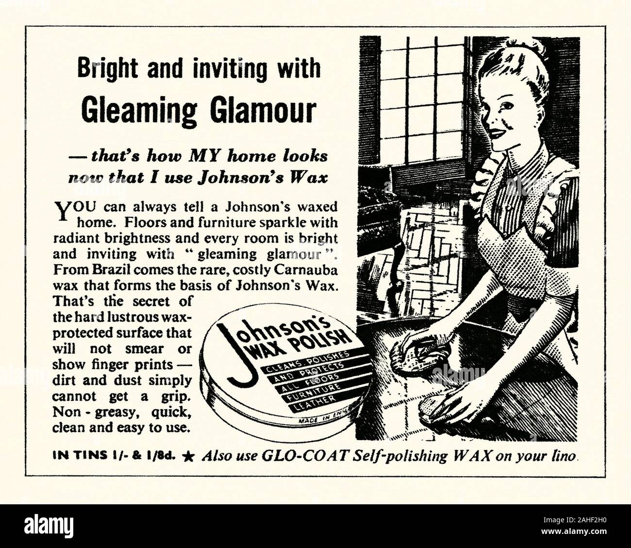 1953 Johnson's Wax Glo Coat Floor Polish Vintage Color Print Ad