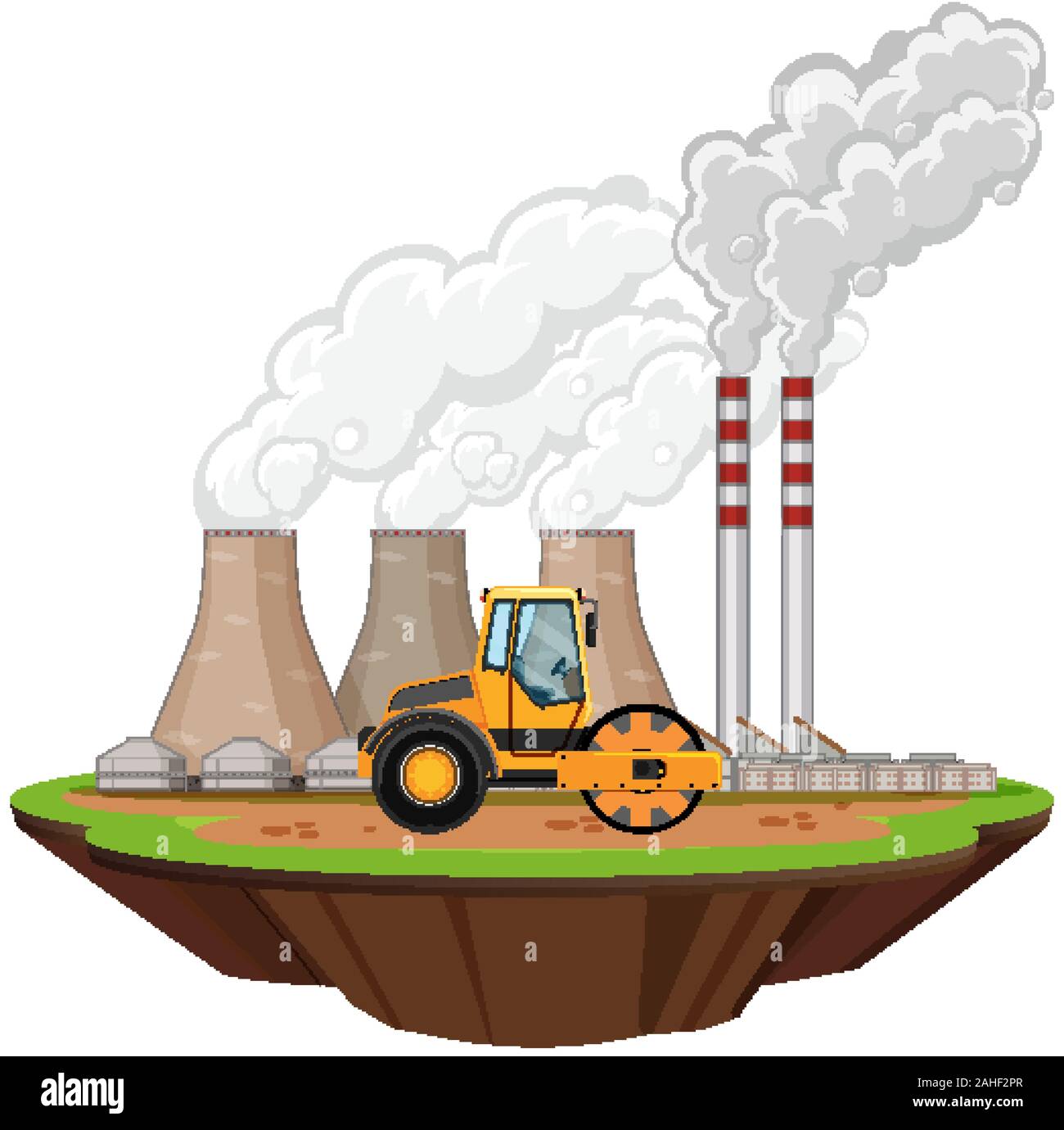 Scene with factory buildings and tractor in the site illustration Stock ...