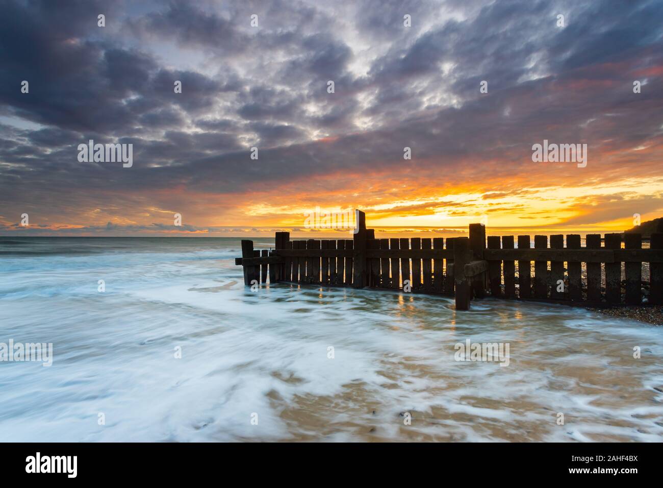 Sunrise on Trimingham Beach in North Norfolk, UK on an Autumn morning Stock Photo