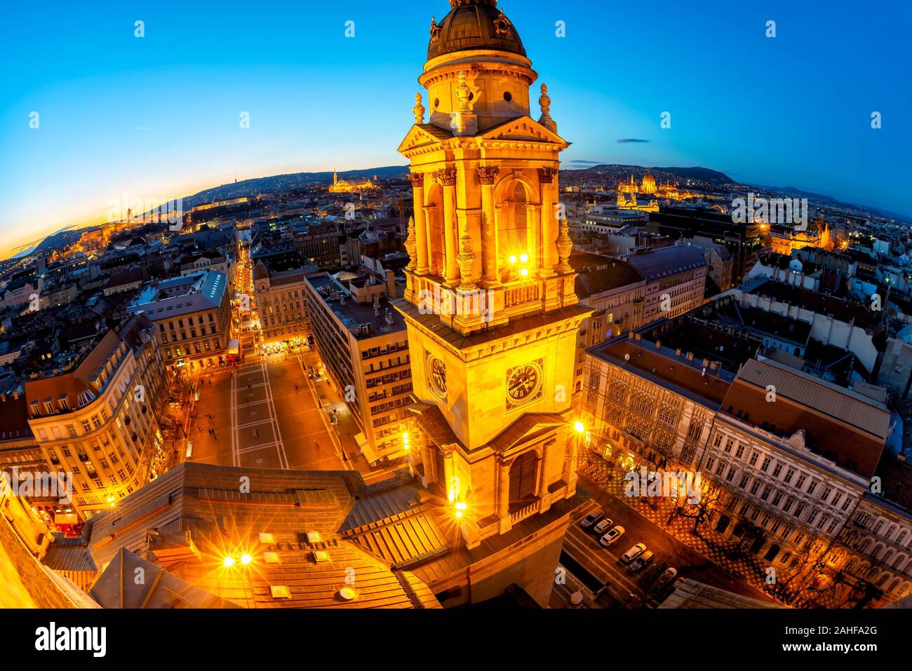 Panoramic view on Budapest from St. Stephens (Szent Istvan) Basilica. Budapest, Hungary Stock Photo