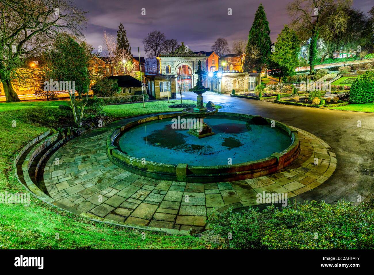 Fountain Area at Corporation Park, Blackburn, Lancashire Stock Photo