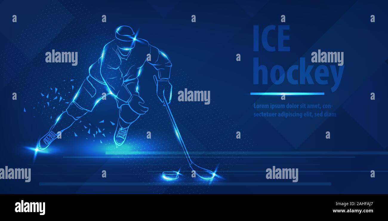 Hockey player on ice with stick shot the puck Stock Vector