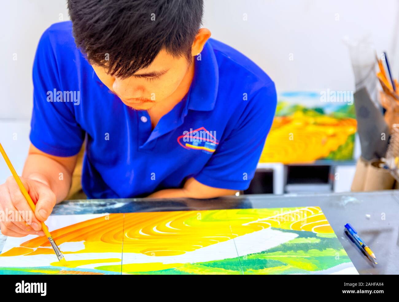 Vietnamese artist silk painting, Hanoi Vietnam Stock Photo Alamy