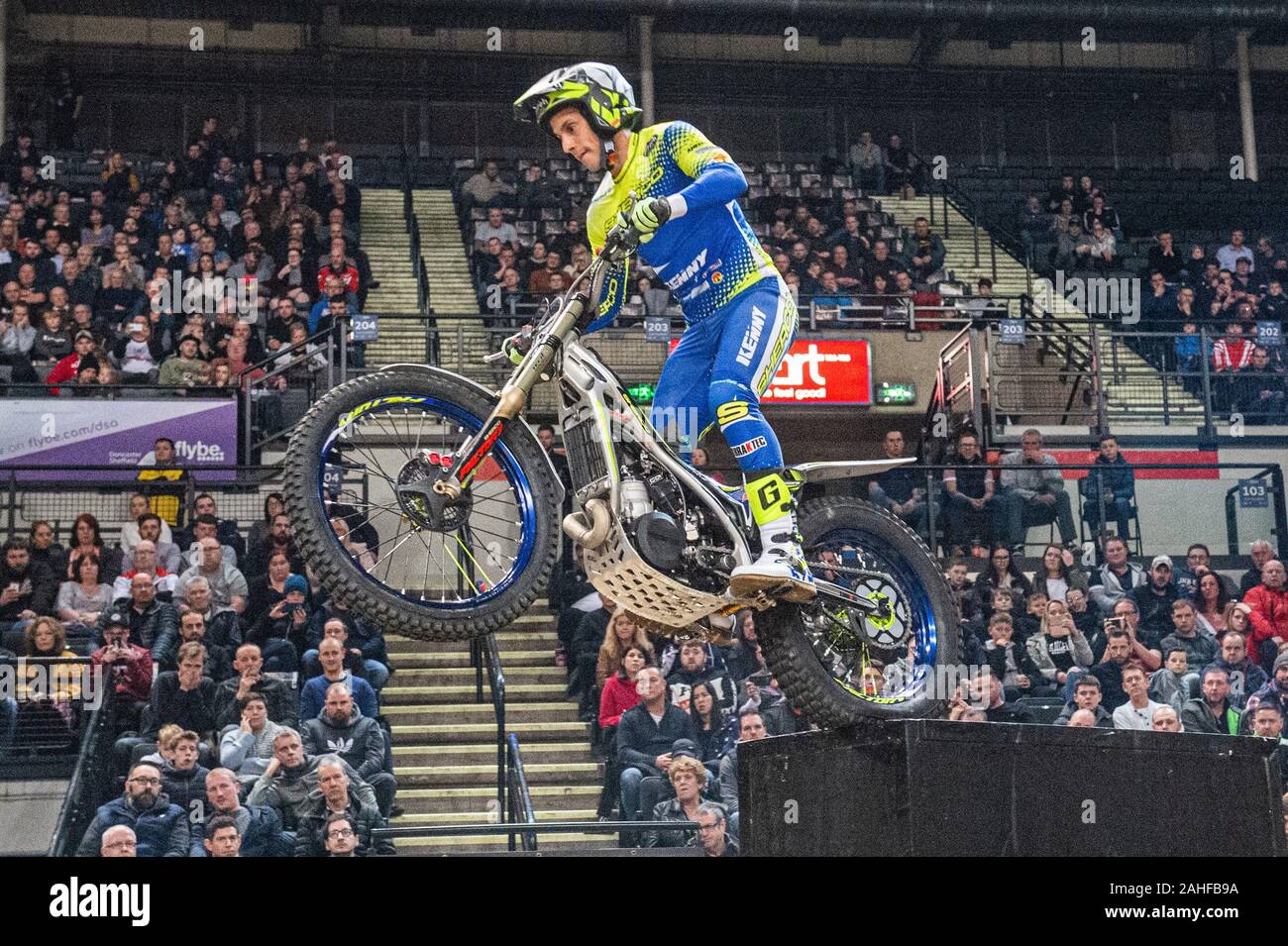 Sheffield, UK. 28th Dec, 2019. Jeroni Fajardo, Spain (Sherco) on section 2 during the 25th Anniversary Sheffield Indoor Trial at the FlyDSA Arena, Sheffield on Saturday 28th December 2019. (Credit: Ian Charles | MI News) Credit: MI News & Sport /Alamy Live News Stock Photo