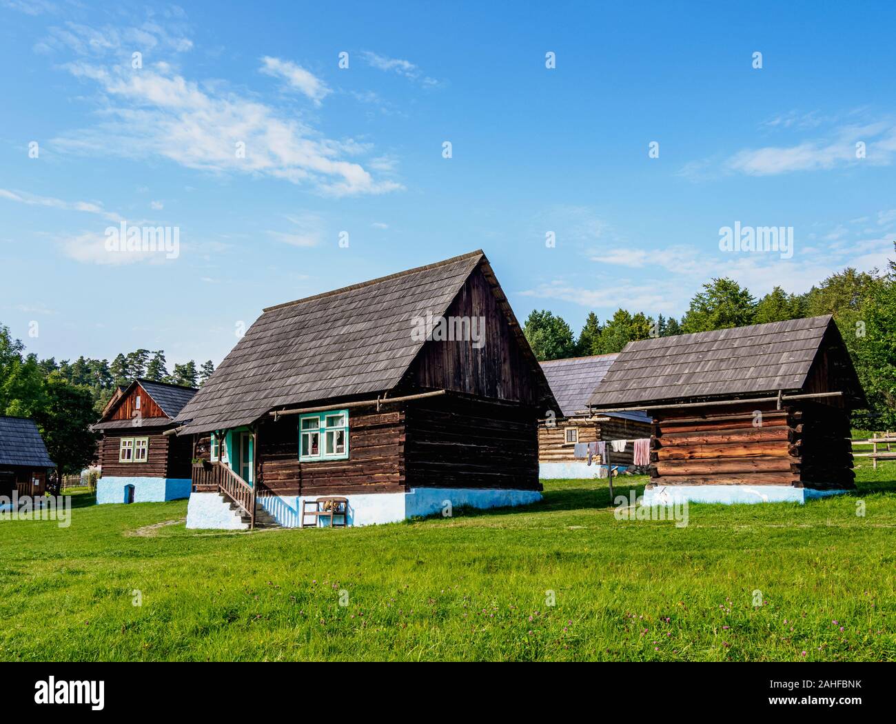 Huts in Open Air Museum at Stara Lubovna, Presov Region, Slovakia Stock Photo