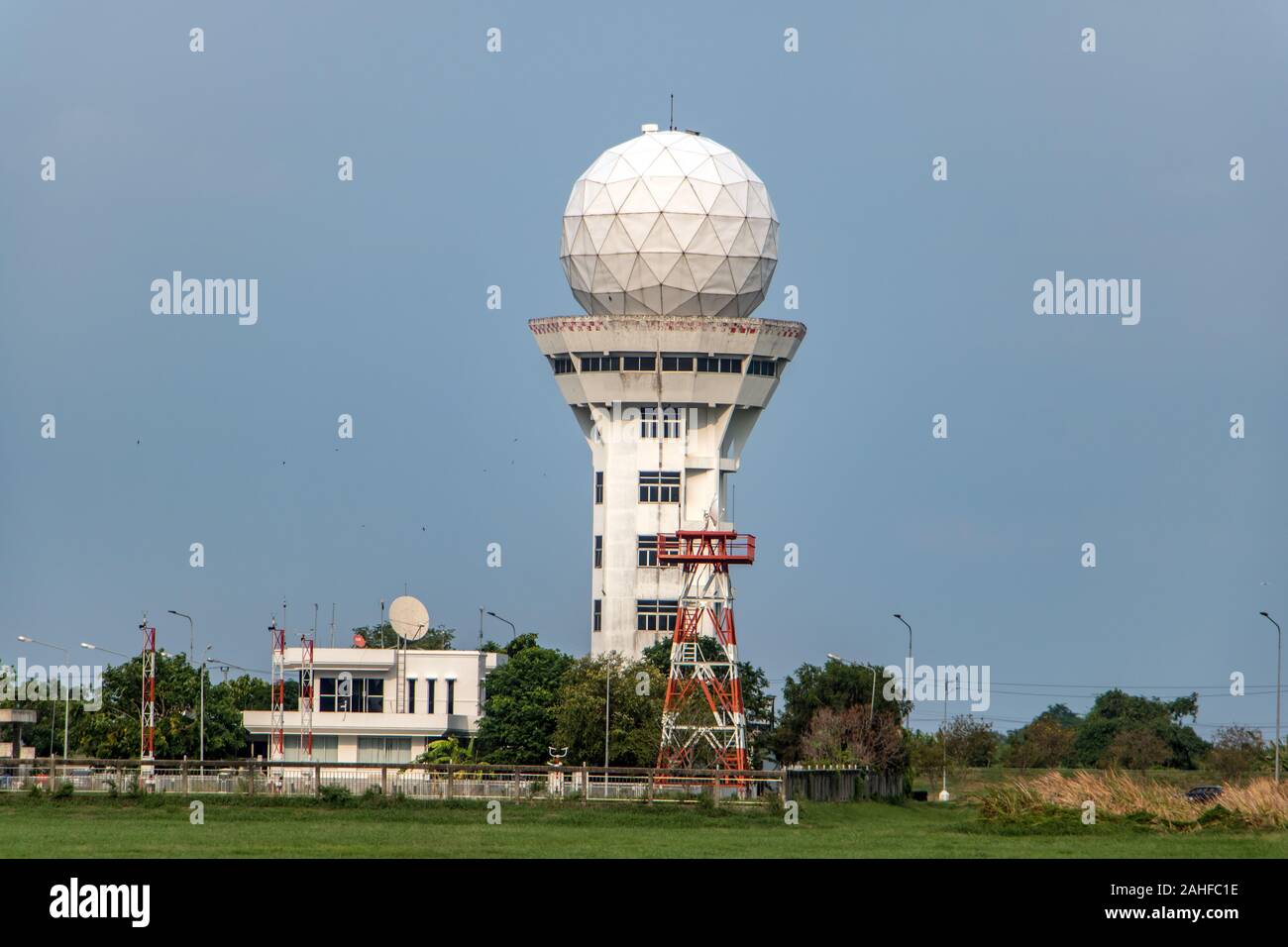 Aeronautical meteorological observations station tower with spherical