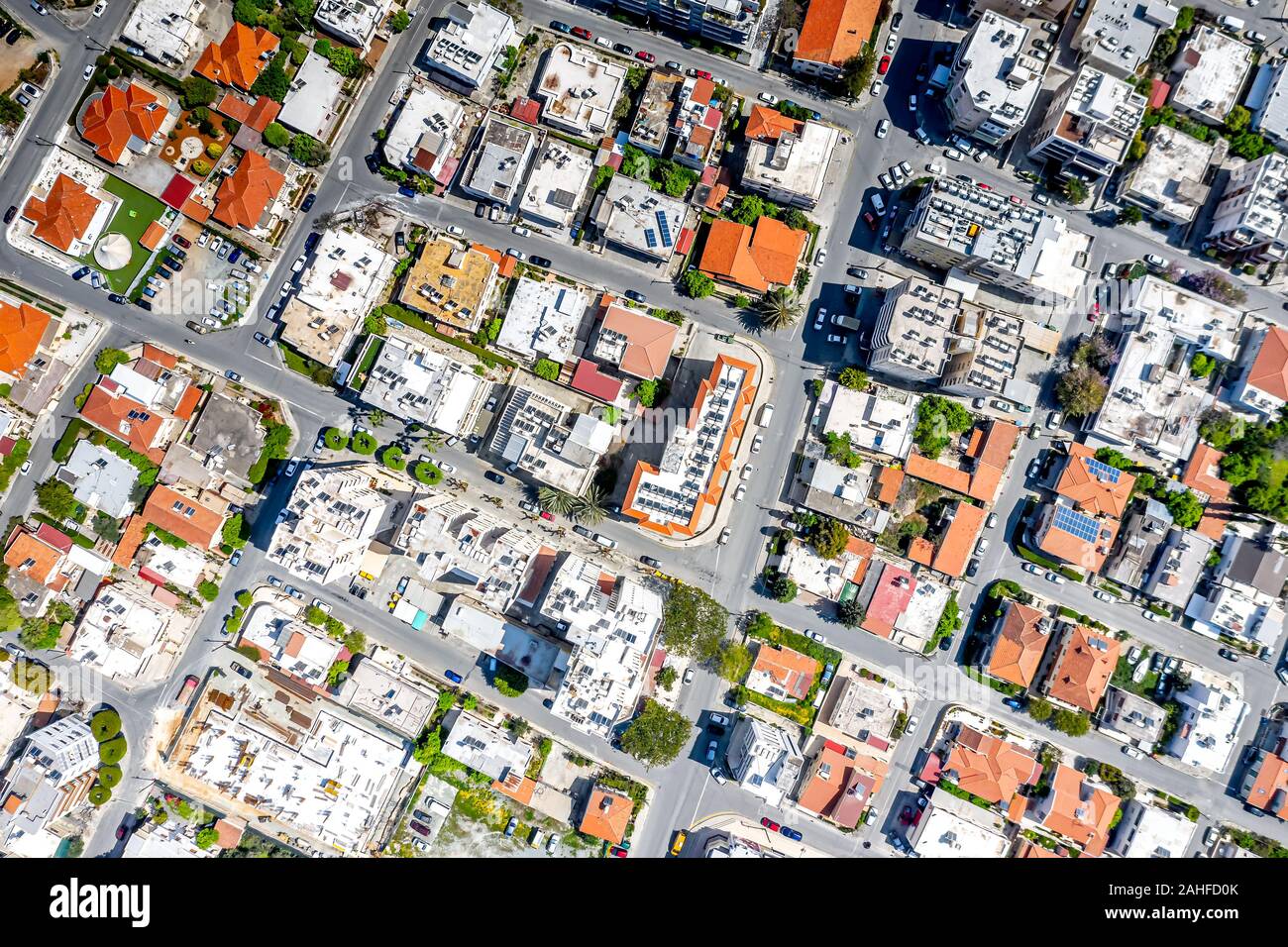 Overhead aerial view of city streets in Limassol. Cyprus Stock Photo