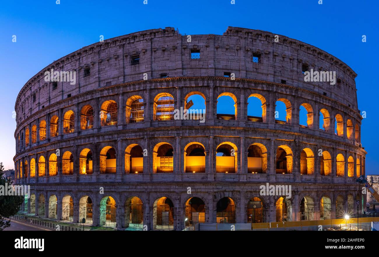 Beautifuly lit Colosseum in Rome, Italy Stock Photo