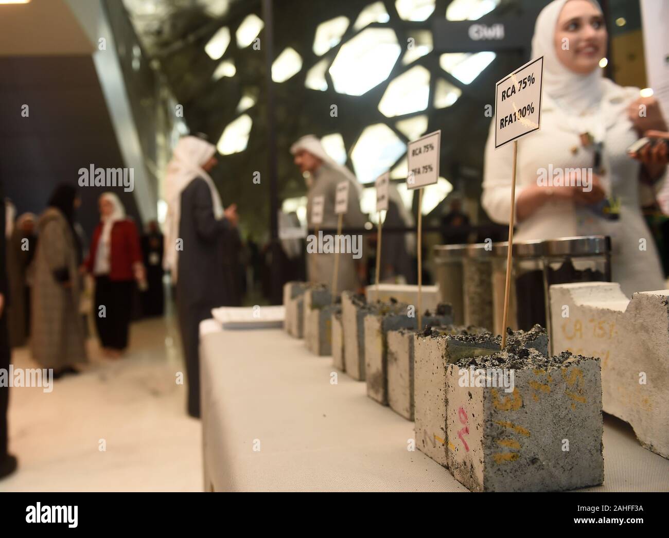 Kuwait City, Kuwait. 29th Dec, 2019. Works are displayed at an engineering design exhibition in Kuwait City, Kuwait, Dec. 29, 2019. The exhibition was held here Sunday, which features 107 graduation projects of Kuwaiti students, and aims to encourage students to search for scientific information and to document their achievements. Credit: Asad/Xinhua/Alamy Live News Stock Photo