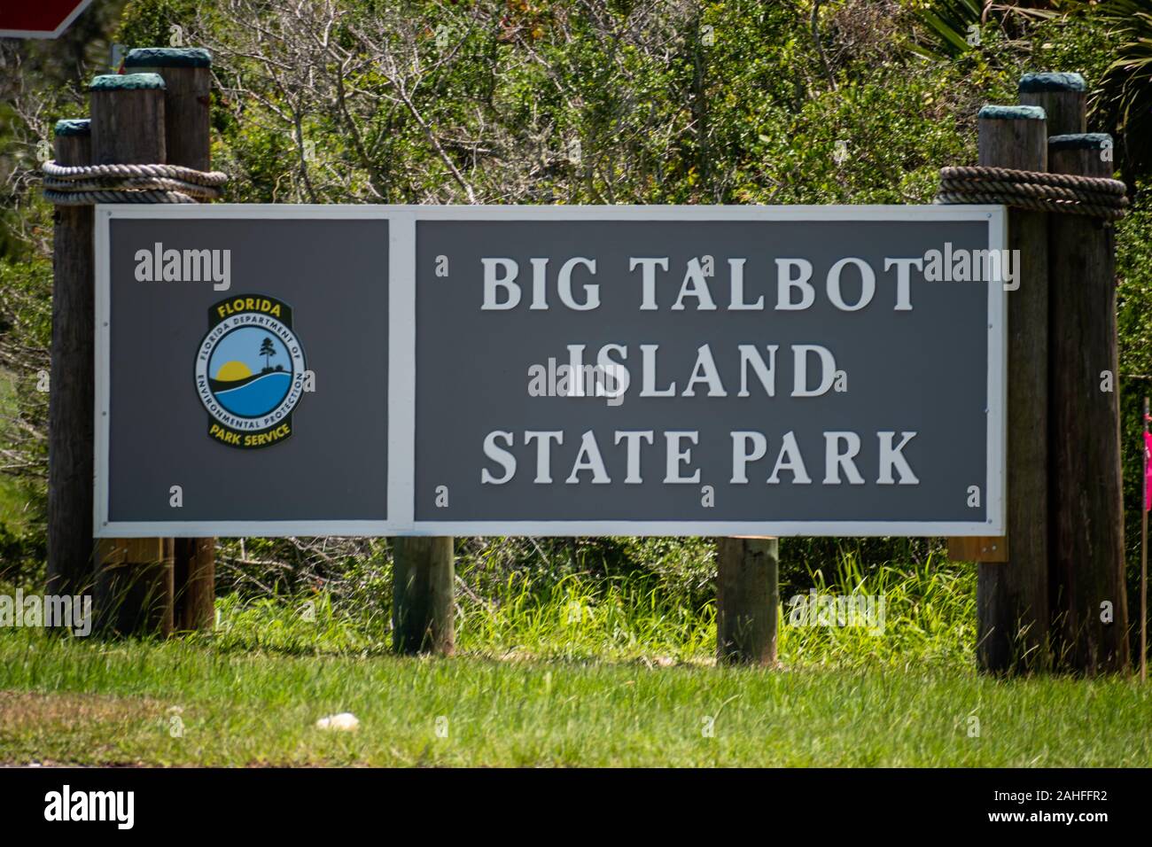 Big Talbot Island State Park entrance sign. Stock Photo