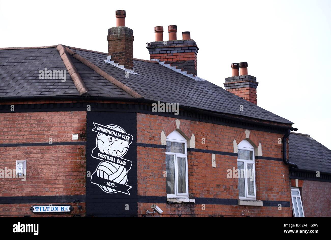 A Birmingham City club crest on the Royal George pub near St Andrews before the Sky Bet Championship match at St Andrew's Trillion Trophy Stadium, Birmingham. Stock Photo