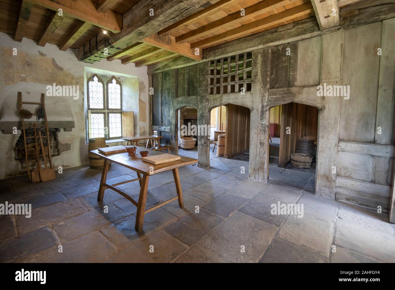 Medieval kitchen in Tretower Court, Powys, Wales, UK Stock Photo Alamy