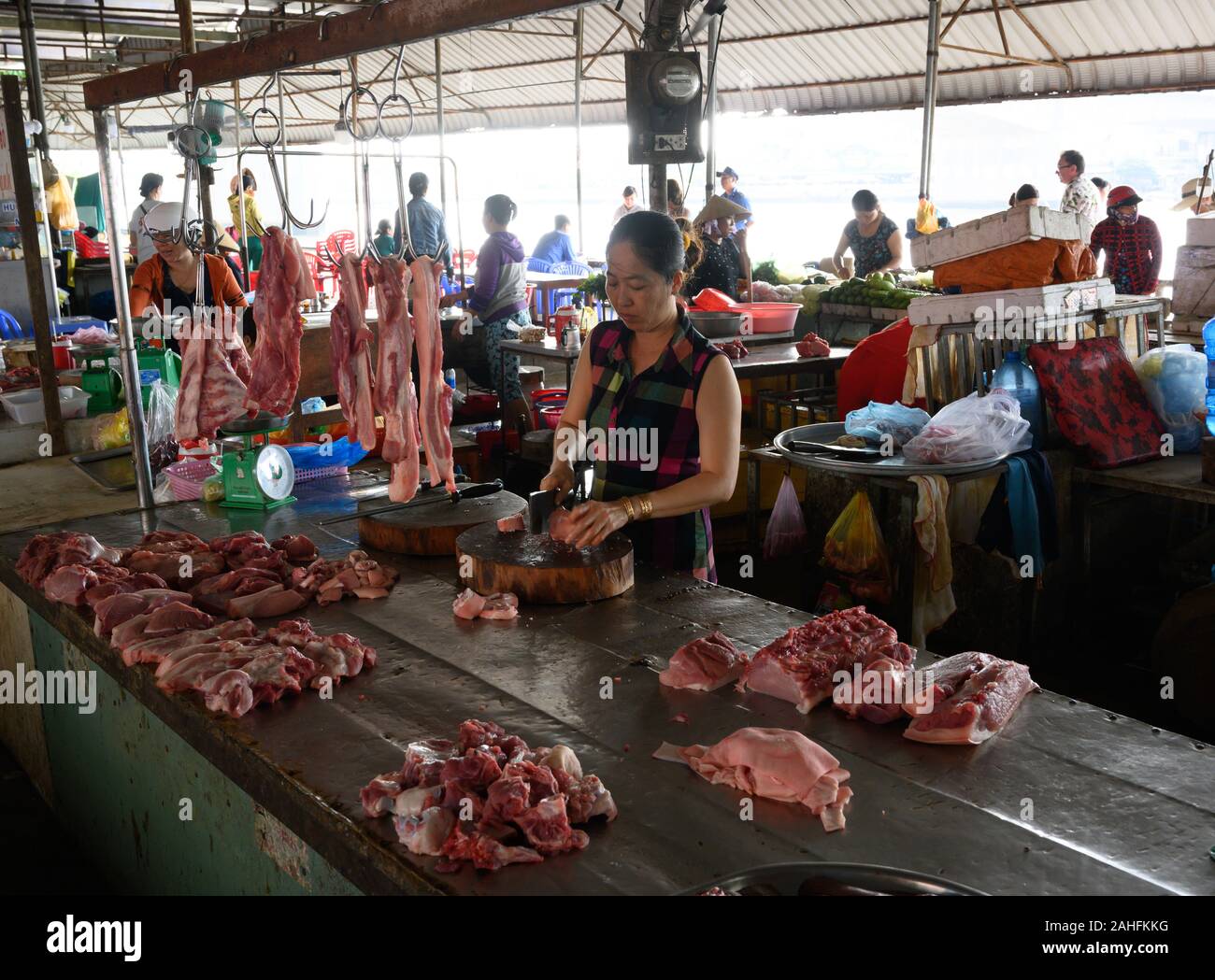 Vietnam has many street stalls and markets selling everything from live frogs to shell fish and other goods. Stock Photo