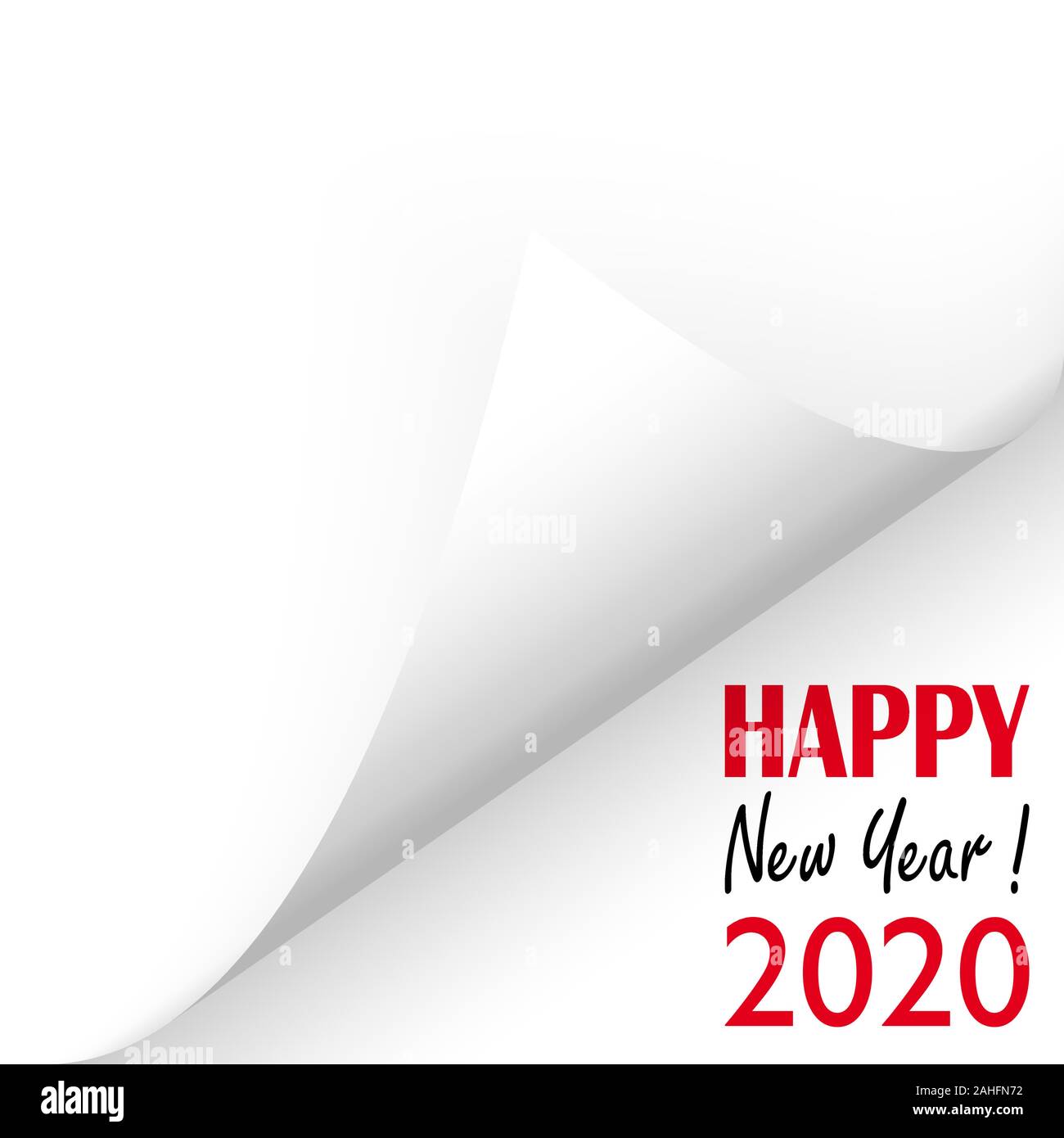 turned over white paper corner showing 2020 and text Happy New Year Stock Vector