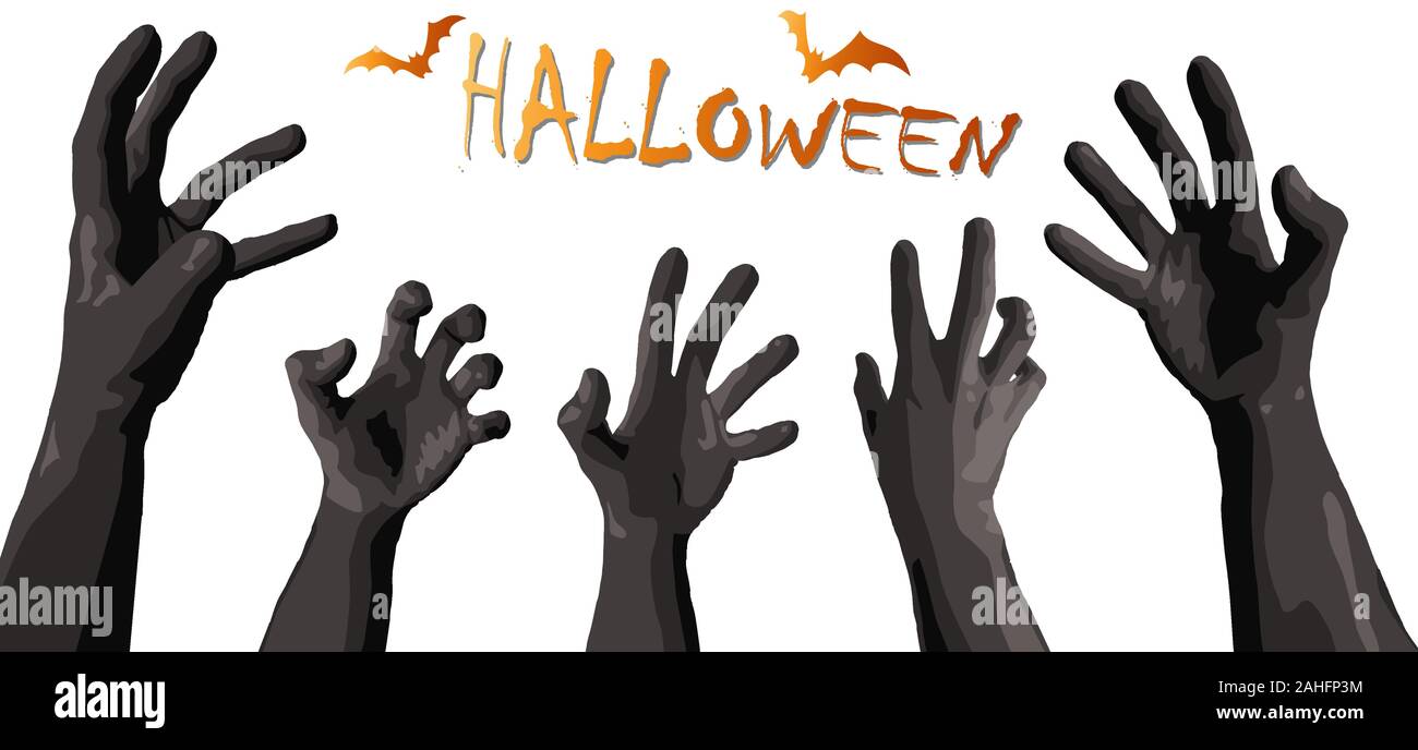 different dark shadowed scarry zombie hands for halloween time Stock Vector