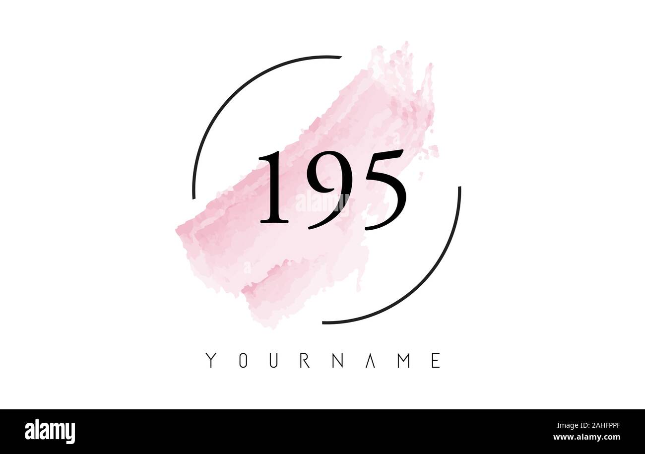 Number 195 Watercolor Stroke Logo with Circular Shape and Pastel Pink Brush Vector Design Stock Vector