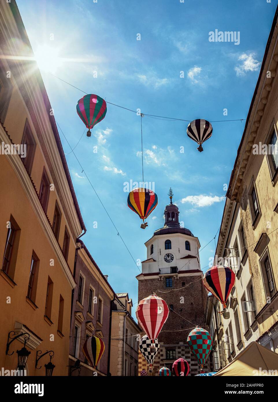 Baloons and Krakowska Gate, Lublin, Lublin Voivodeship, Poland Stock Photo