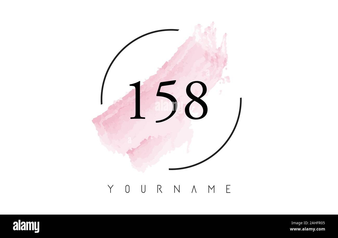Number 158 Watercolor Stroke Logo with Circular Shape and Pastel Pink Brush Vector Design Stock Vector