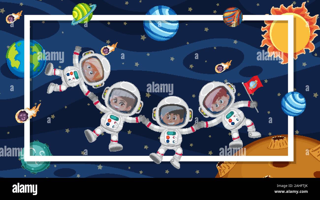 Background scene with astronauts in the space illustration Stock Vector ...