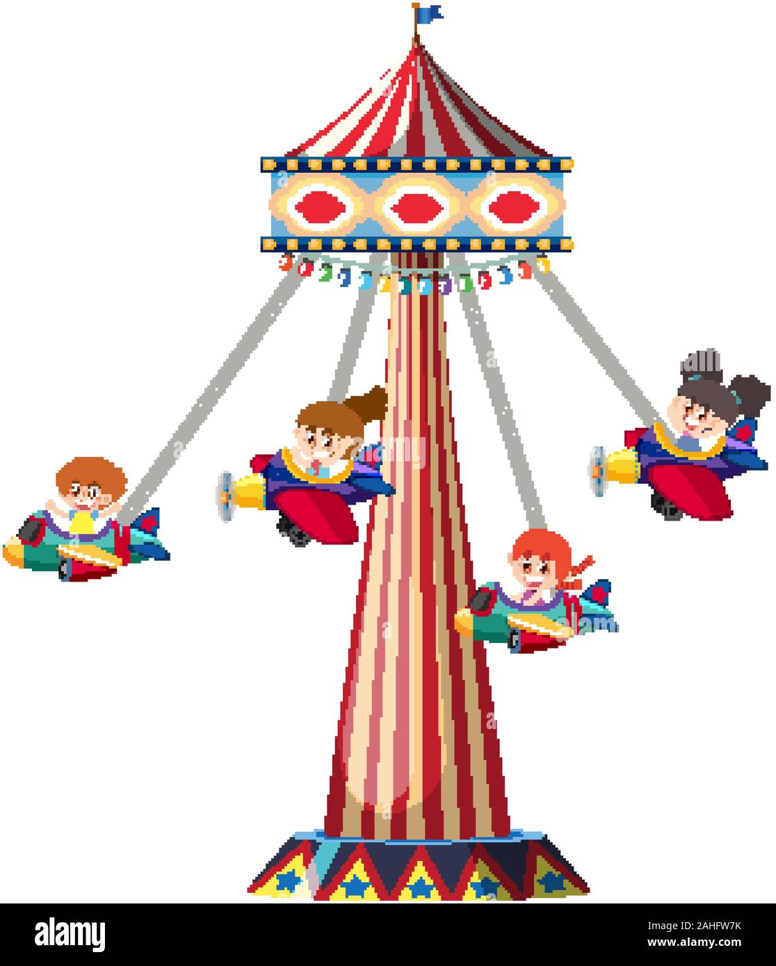 Happy children riding on airplane swing illustration Stock Vector Image