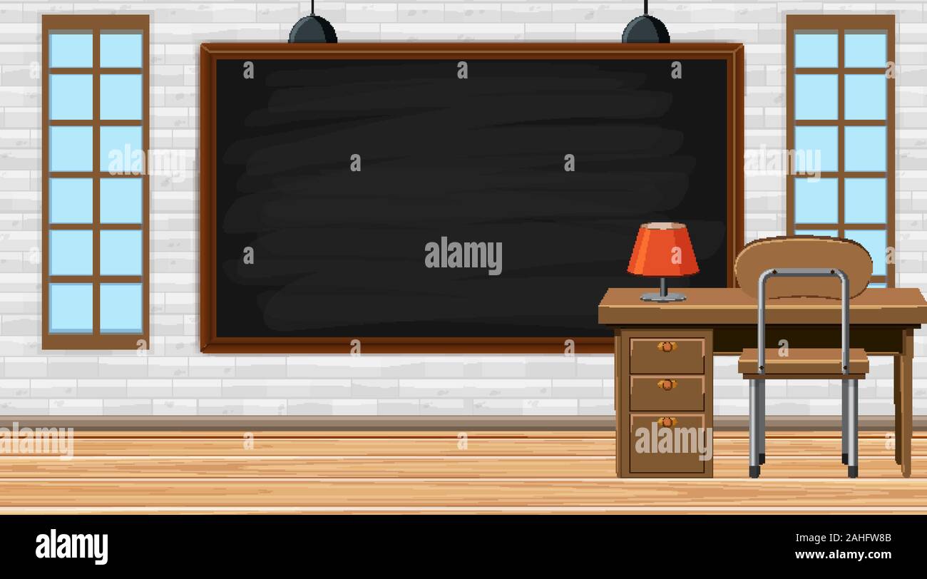 Empty classroom with board and teacher desk illustration Stock Vector ...