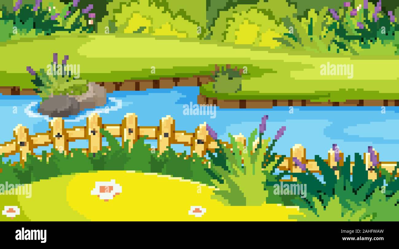 Nature scene with river in the park illustration Stock Vector Image ...