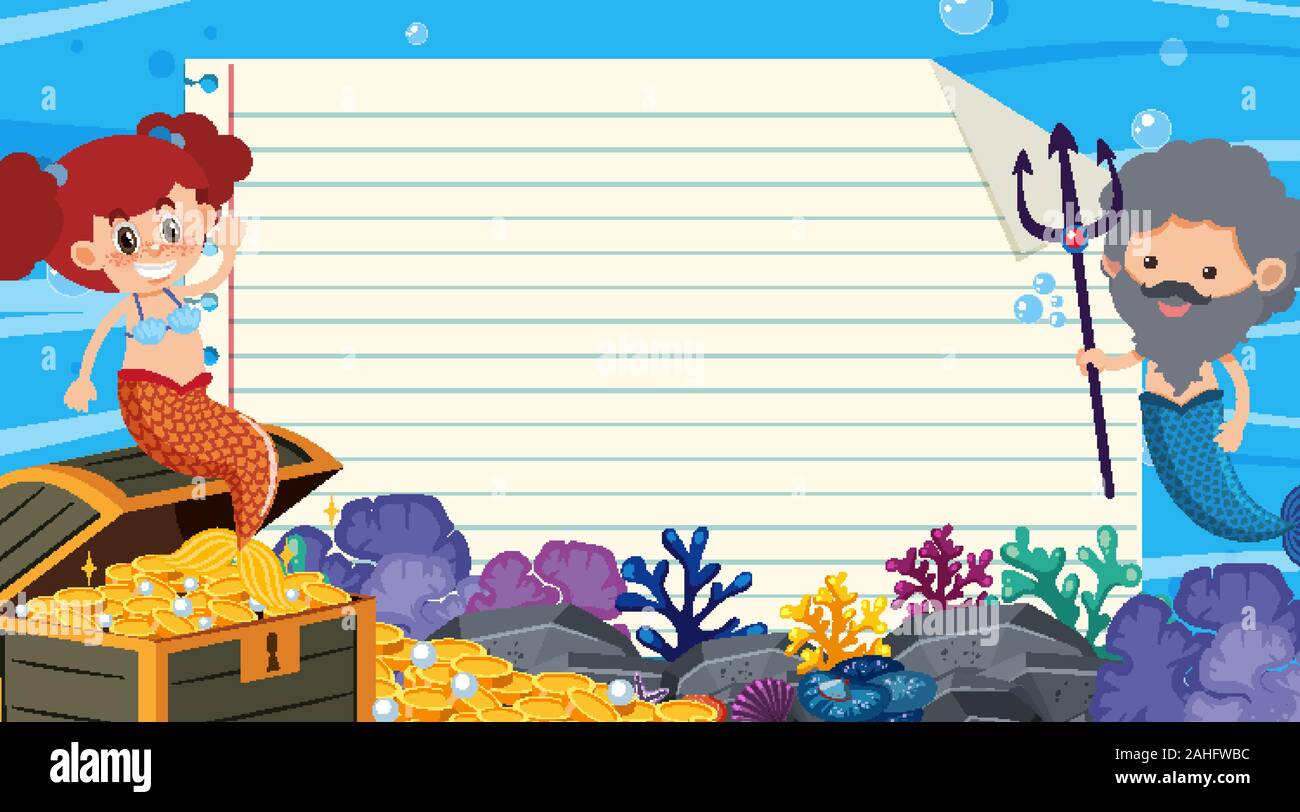 Border template with underwater scene in background illustration Stock ...