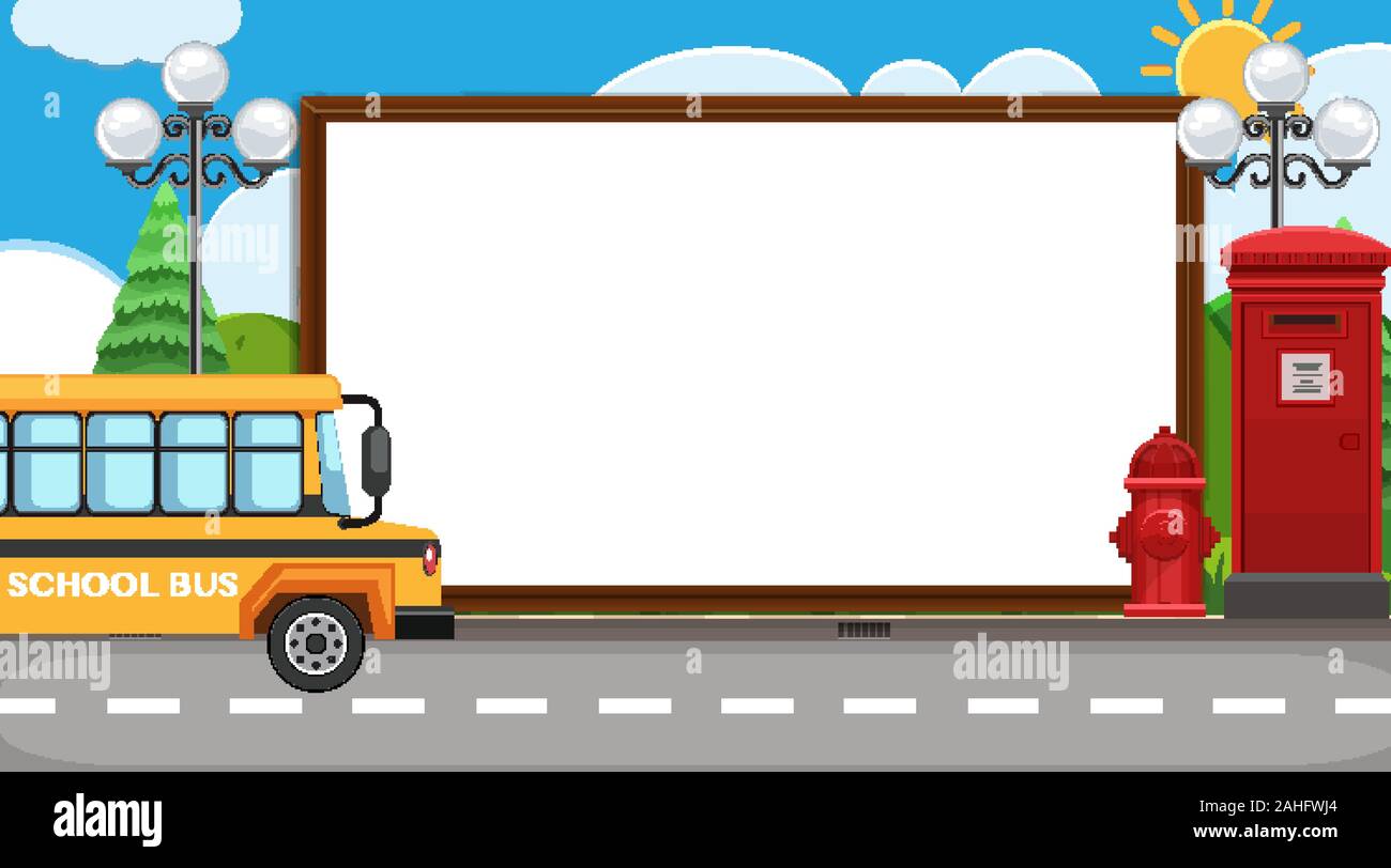 Border template with school bus on the street background illustration Stock  Vector Image & Art - Alamy