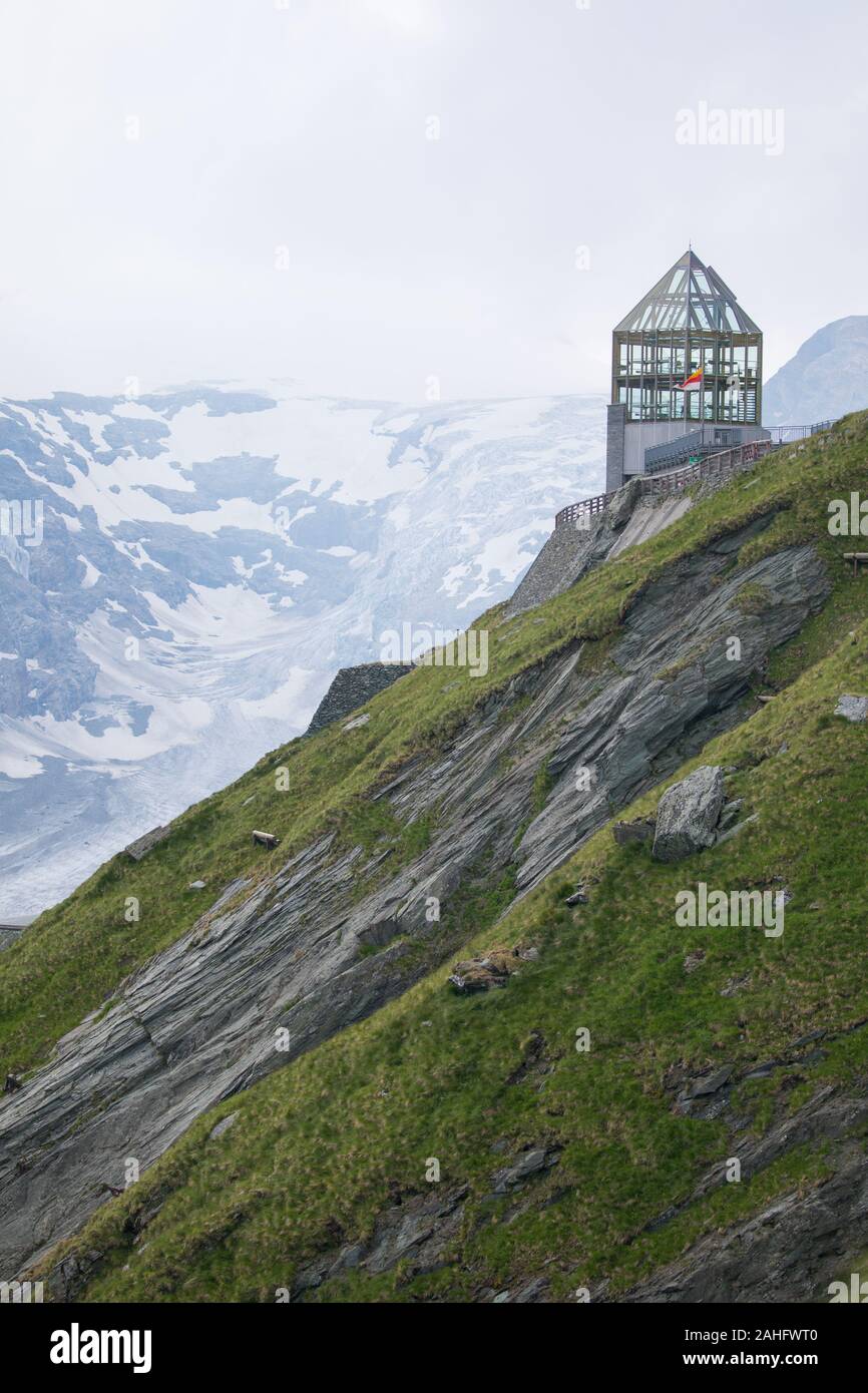 Wilhelm Swarovski Observation Tower at Grossglockner, Hohe Tauern, Austria with the Pasterze glacier in the background Stock Photo