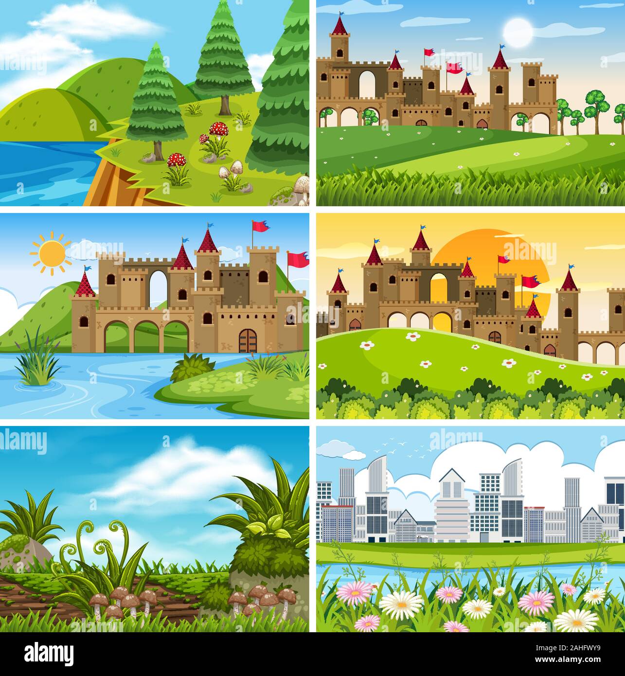 A set of outdoor scene including water illustration Stock Vector Image ...