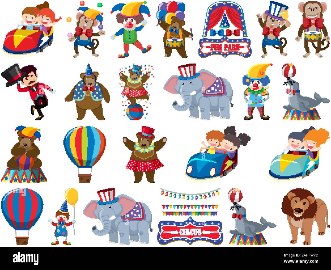 Large set of isolated objects of kids and circus illustration Stock ...