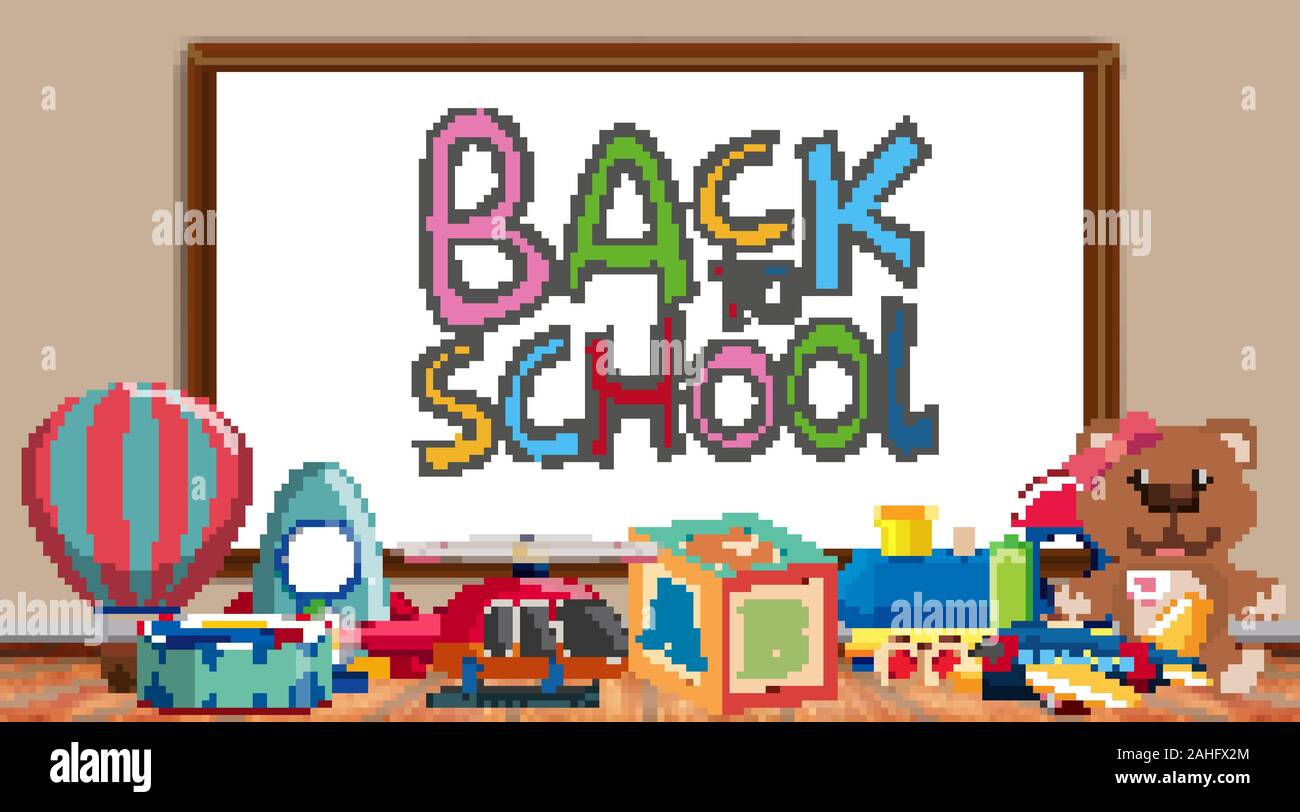 Back to school sign with many cute toys illustration Stock Vector Image ...