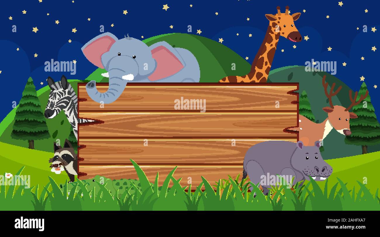 Border template with wild animals in the field illustration Stock ...