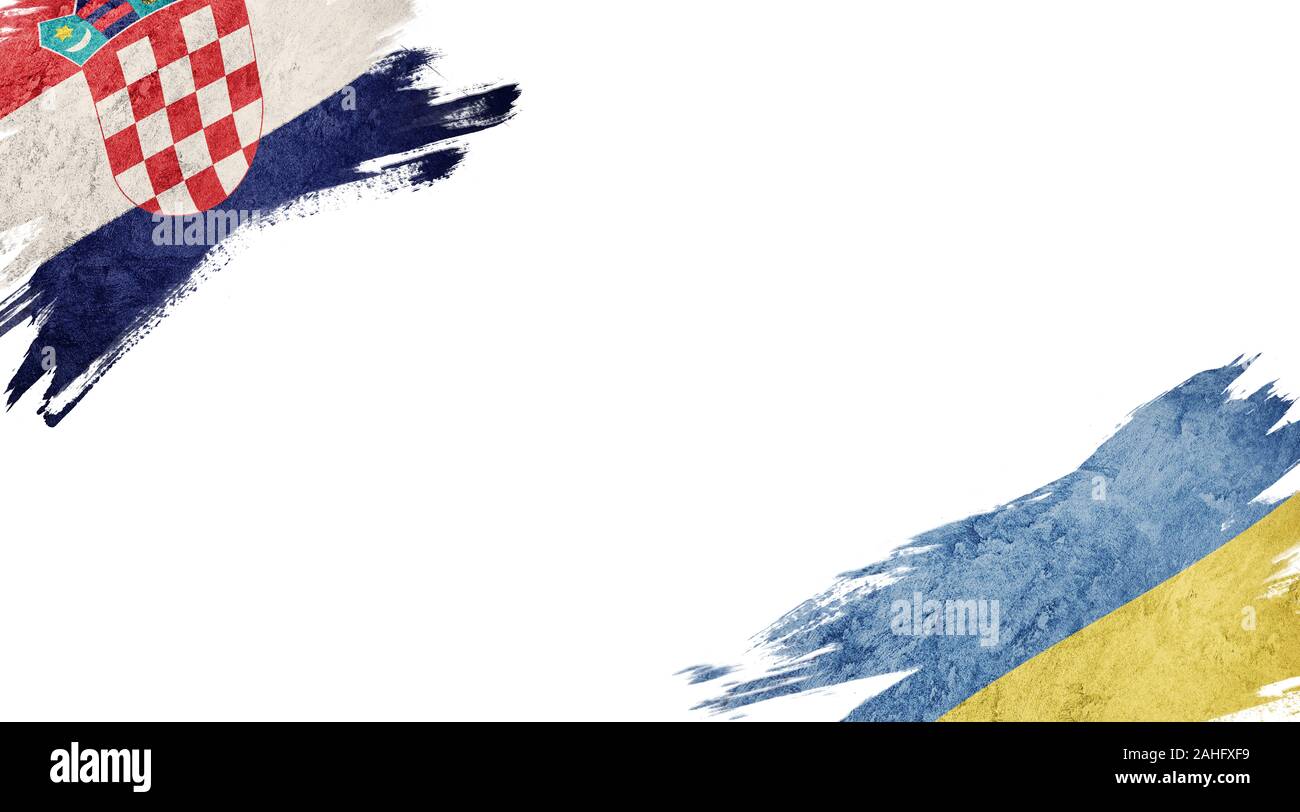 Flags of Croatia and Ukraine on White Background Stock Photo