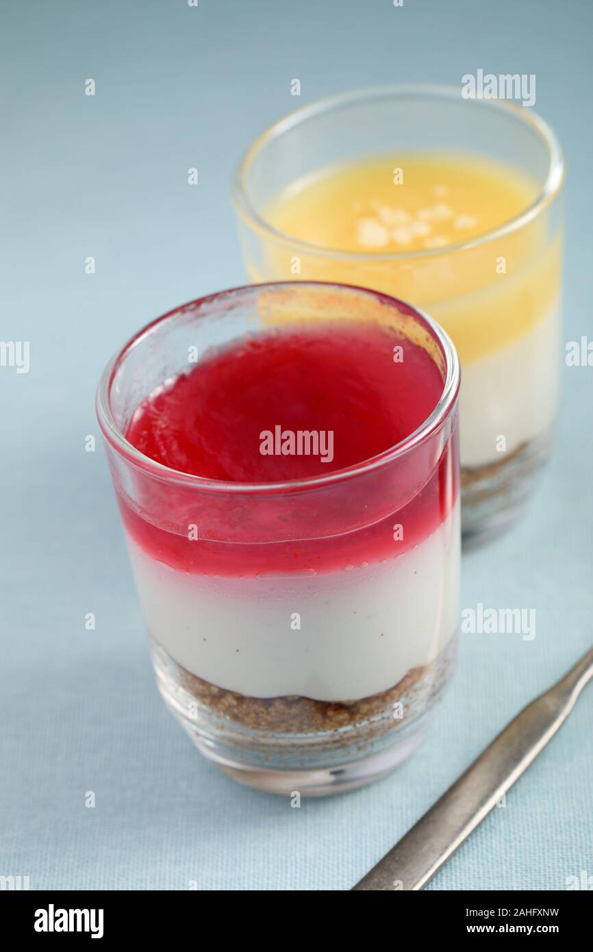 Raspberry and lemon trifle desserts closeup Stock Photo