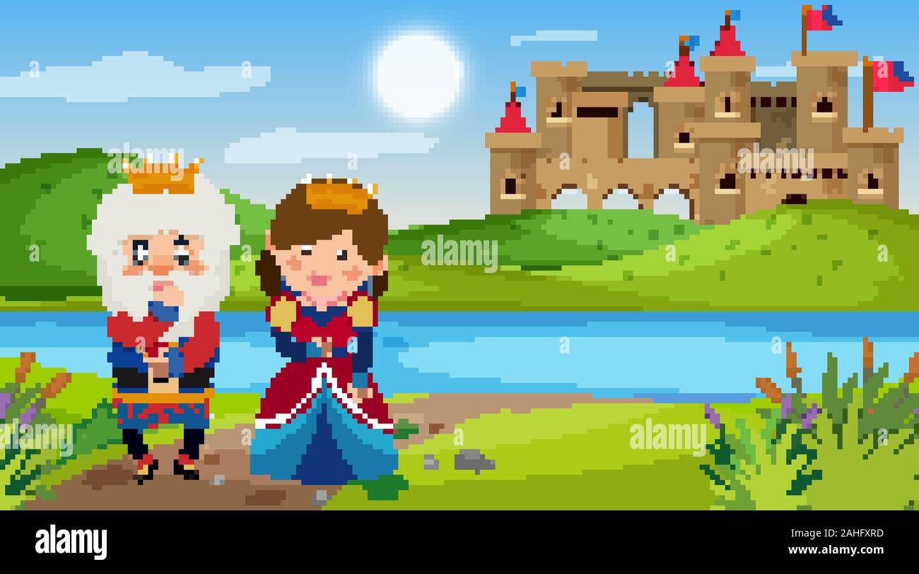 Scene with king and queen in fairytale land illustration Stock Vector ...